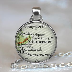 Gloucester Massachusetts map necklace, key chain or brooch, Gloucester MA map gift Marblehead, Rockport Ipswich Rockport MA key ring fob