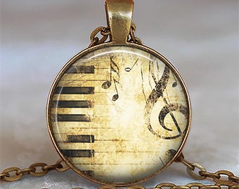Keyboard and Treble Clef necklace, brooch or key chain, musician gift, music teacher gift, music student gift piano keys key ring fob