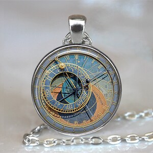 Prague Astronomical Clock photo brooch pin, necklace or key chain, Orloj photo jewelry travel gift astrology gift keychain key ring fob image 2