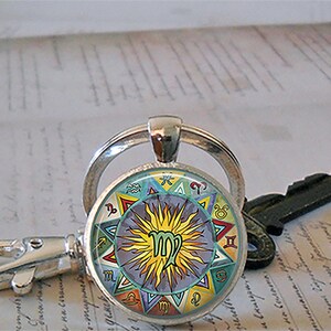 Bohemian Virgo necklace, key chain or brooch, Zodiac jewelry Virgo jewelry astrology birthday gift hippie bohemian key ring key fob image 5