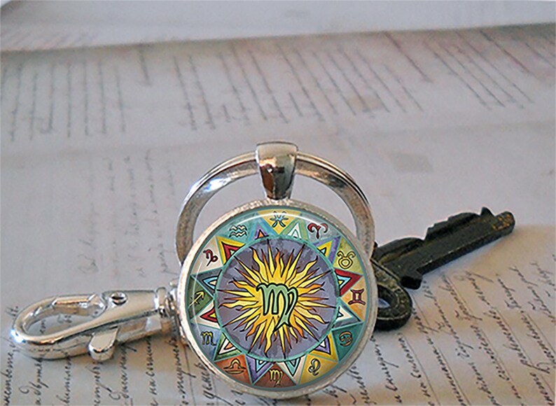 Bohemian Virgo necklace, key chain or brooch, Zodiac jewelry Virgo jewelry astrology birthday gift hippie bohemian key ring key fob image 5