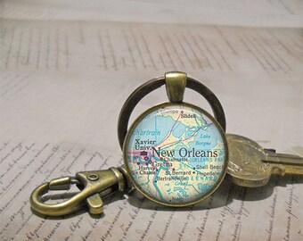 Xavier University Necklace or Key Chain, Xavier Pendant, New Orleans Map Necklace Graduation Gift for Graduate College Key Ring Fob