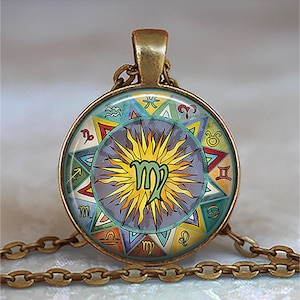 Bohemian Virgo necklace, key chain or brooch, Zodiac jewelry Virgo jewelry astrology birthday gift hippie bohemian key ring key fob image 3