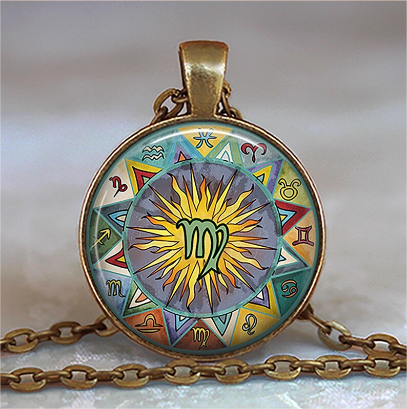 Bohemian Virgo necklace, key chain or brooch, Zodiac jewelry Virgo jewelry astrology birthday gift hippie bohemian key ring key fob image 3