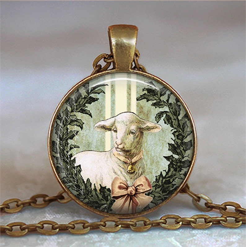 Little Lamb necklace, key chain or brooch, Easter gift Easter jewelry wool spinner gift farm animal key ring fob keychain image 2