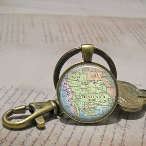 Thailand map necklace, brooch pin or key chain, Thailand map gift, travel gift map jewelry keychain key fob keyring image 4