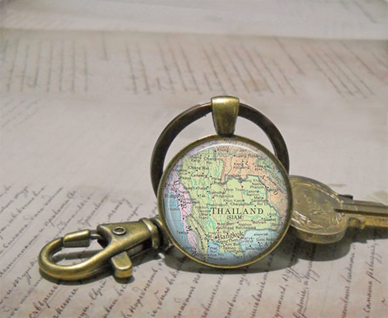 Thailand map necklace, brooch pin or key chain, Thailand map gift, travel gift map jewelry keychain key fob keyring image 4