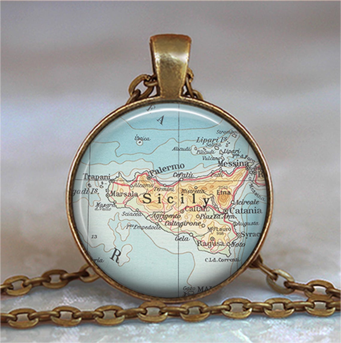 Sicily Map Necklace, Key Chain or Brooch, Sicily Pendant Travel Gift ...