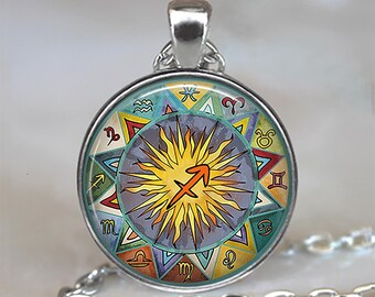 Collar, broche o llavero del zodíaco bohemio de Sagitario, arte bohemio de Sagitario, regalo de cumpleaños de Sagitario, regalo del zodíaco, llavero astrológico