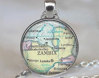 Zambia map necklace, key chain or brooch, Zambia Africa travel gift Africa map jewelry home country gift keychain key fob key ring
