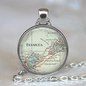 Bermuda map necklace or key chain, Bermuda pendant travel gift vacation destination map jewelry honeymoon keychain key ring key fob