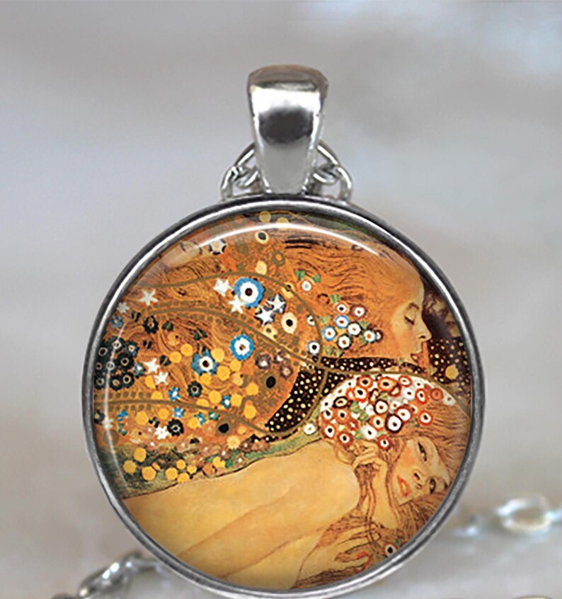 Collar, broche o llavero de las Serpientes de Agua de Gustav Klimt, joyería artística de Klimt, llavero, regalo para profesor de arte, regalo para estudiante de arte imagen 2