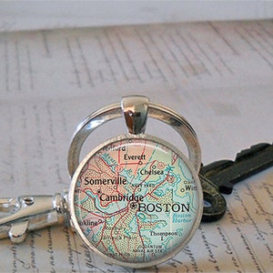 Boston map necklace, brooch pin or key chain, Boston MA map gift Cambridge, Massachusetts map Somervilla MA keychain key ring key fob M05 image 4