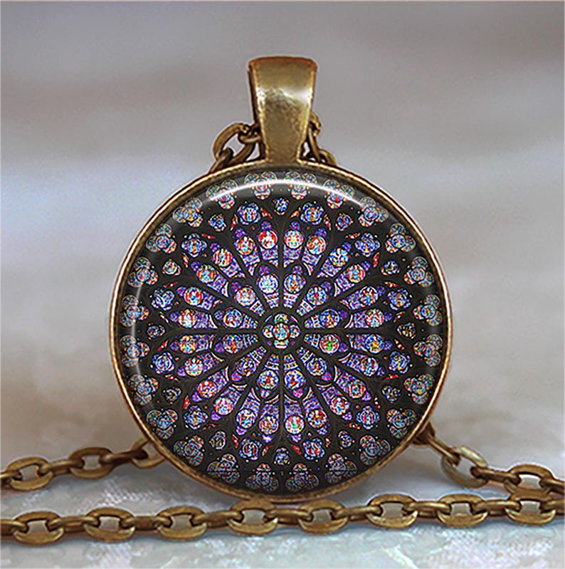 Rose Window, Notre Dame Cathedral necklace, key ring or brooch pin, cathedral photo pendant Catholic jewelry Paris key chain key ring image 4