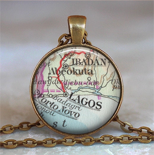 Lagos Nigeria map necklace or key chain Ibedan map adoption gift