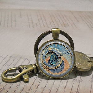 Prague Astronomical Clock photo brooch pin, necklace or key chain, Orloj photo jewelry travel gift astrology gift keychain key ring fob image 3