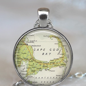 Cape Cod map necklace, key chain or brooch, travel gift summer vacation gift East Coast map key fob key ring
