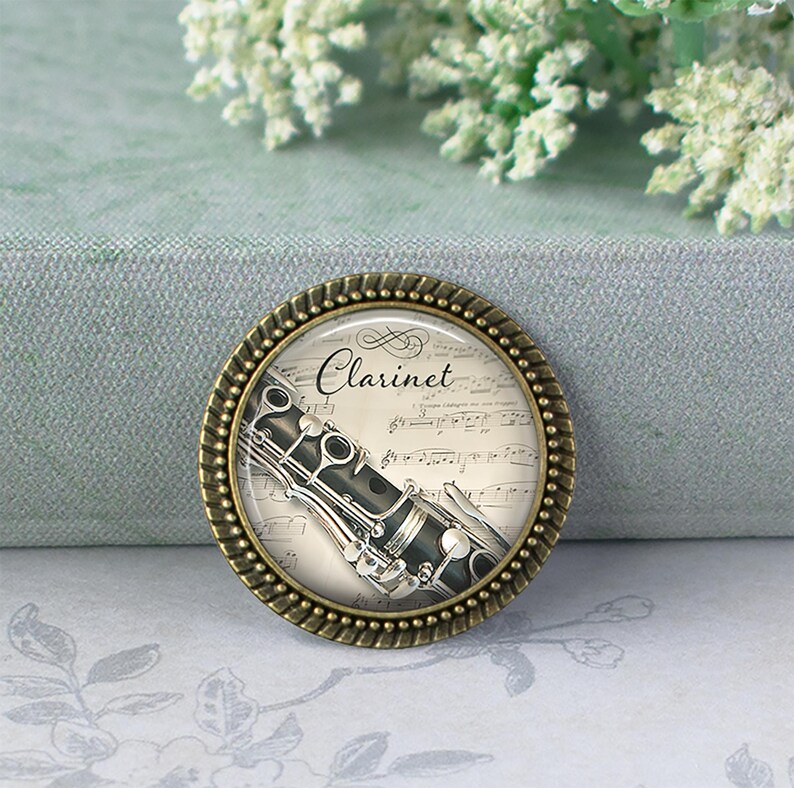 Clarinet and Music necklace, key chain or brooch, music student or teacher gift Clarinet player gift music jewelry music gift key ring fob image 6