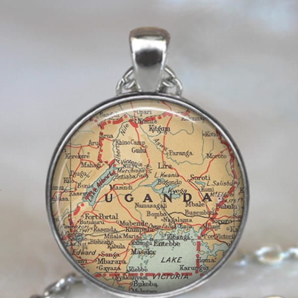 Uganda map necklace, key chain or brooch pin, adoption jewelry adoption gift map gift home country map key ring key fob