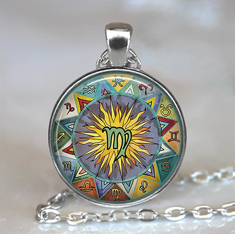 Bohemian Virgo necklace, key chain or brooch, Zodiac jewelry Virgo jewelry astrology birthday gift hippie bohemian key ring key fob image 4