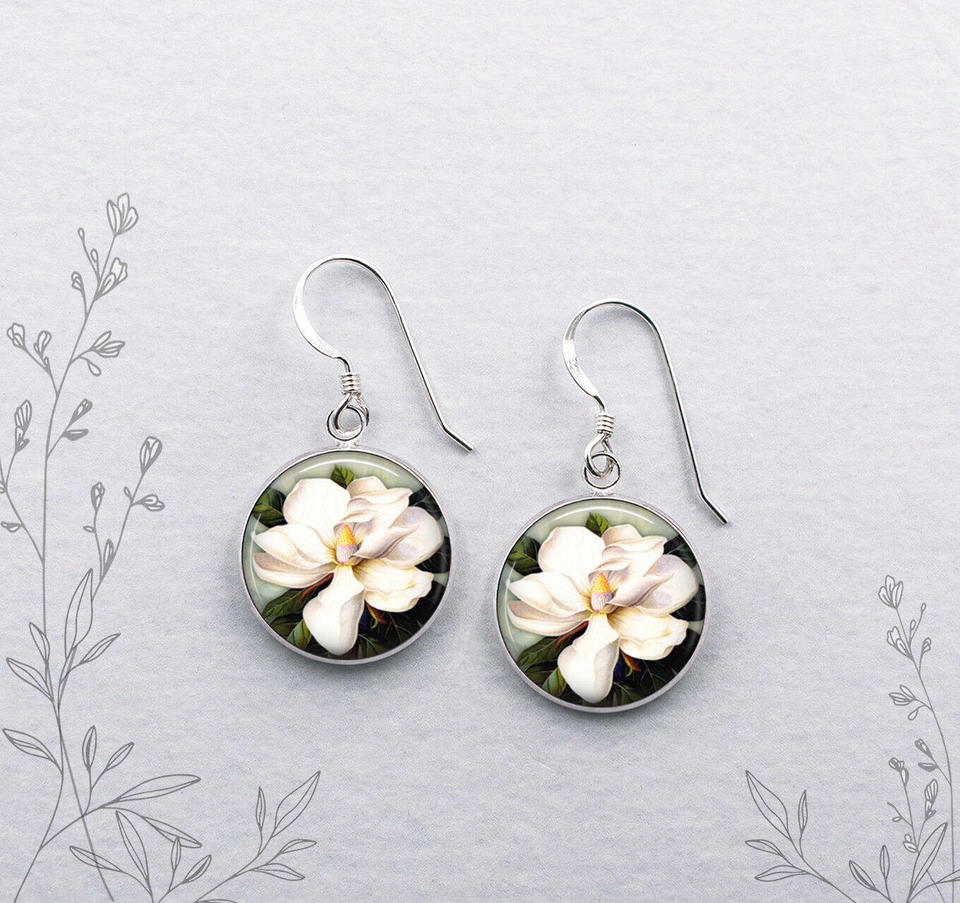 Magnolia flower earrings sale