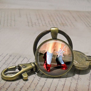 Ruby Slippers brooch pin, necklace or key chain, Oz jewelry Wizard of Oz gift red shoes There's no place like home key chain key ring fob image 4