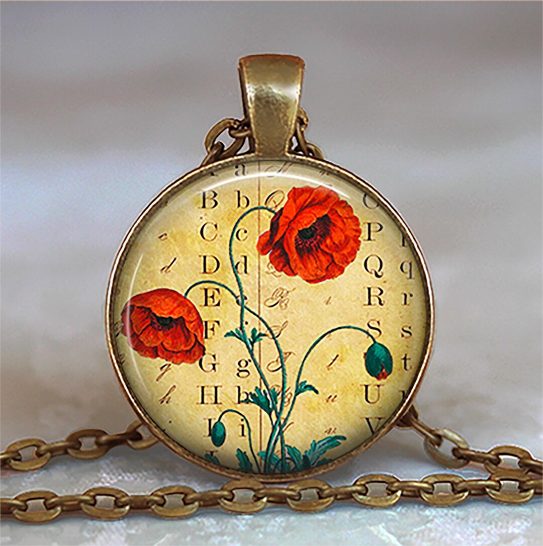 Antique Poppy Key Chain, Brooch or Necklace, Poppy Jewelry, Remembrance ...
