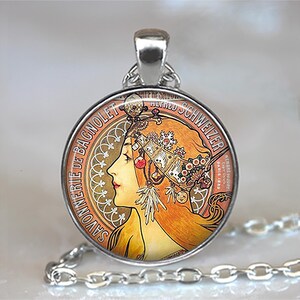 Alphonse Mucha Savonnerie necklace, brooch or key chain, Art Nouveau jewelry Alphonse Mucha art soap maker gift art poster key ring fob image 2
