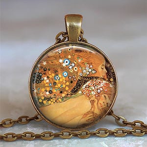 Collar, broche o llavero de las Serpientes de Agua de Gustav Klimt, joyería artística de Klimt, llavero, regalo para profesor de arte, regalo para estudiante de arte imagen 1