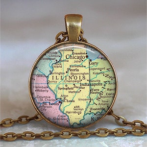 Illinois map necklace, key chain or brooch, Illinois state map gift state employee gift leaving home gift map brooch or key ring key fob image 2