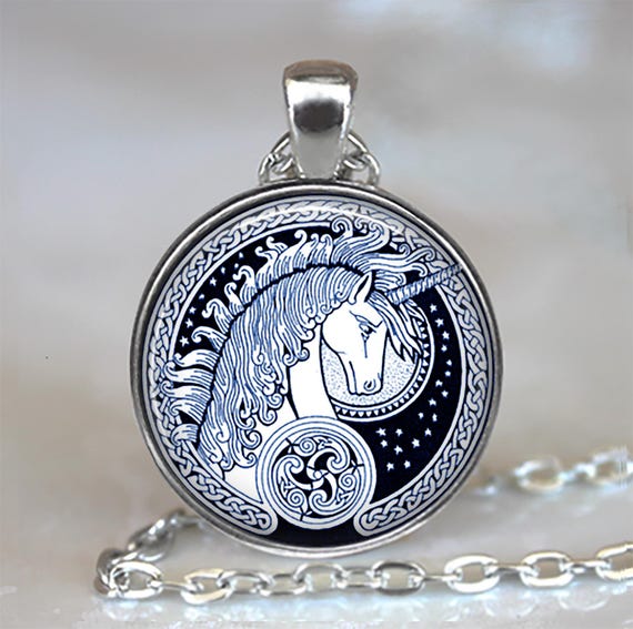 Celtic Unicorn necklace, key chain or brooch, unicorn pendant Celtic jewelry fantasy art unicorn gift key ring keychain key fob
