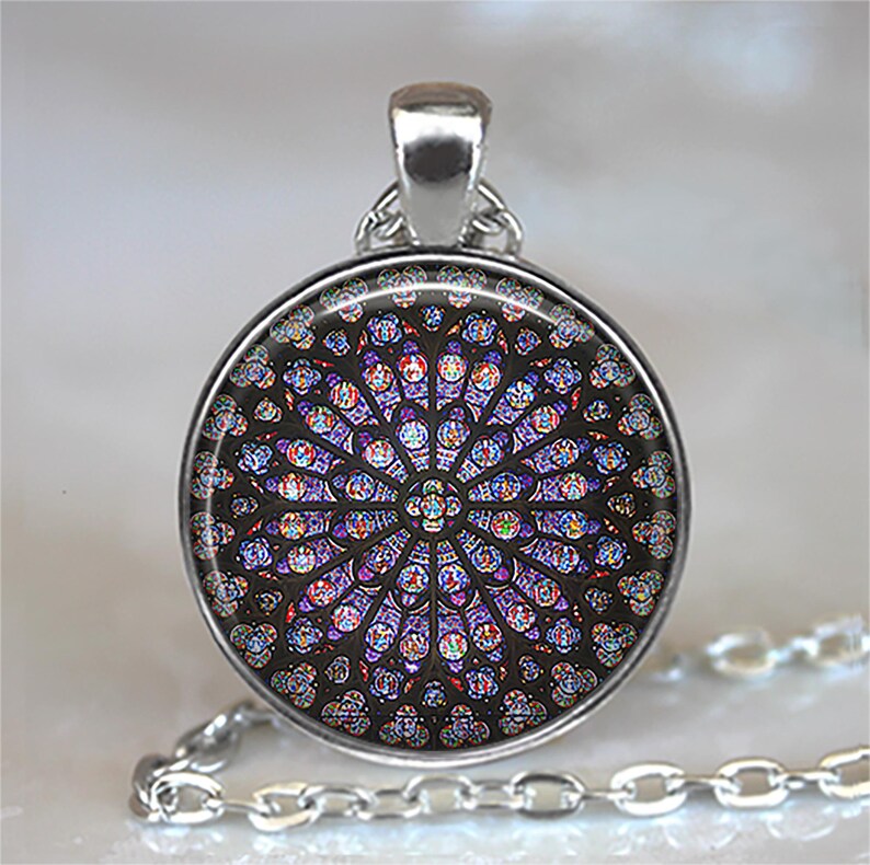 Rose Window, Notre Dame Cathedral necklace, key ring or brooch pin, cathedral photo pendant Catholic jewelry Paris key chain key ring image 3