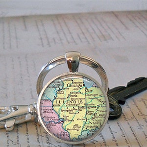 Illinois map necklace, key chain or brooch, Illinois state map gift state employee gift leaving home gift map brooch or key ring key fob image 3