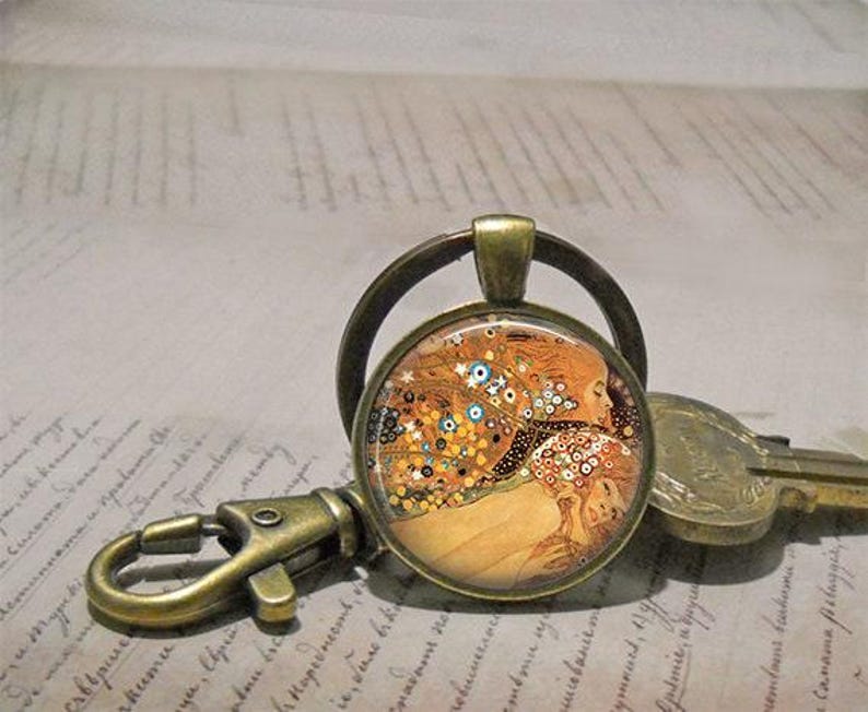 Collar, broche o llavero de las Serpientes de Agua de Gustav Klimt, joyería artística de Klimt, llavero, regalo para profesor de arte, regalo para estudiante de arte imagen 3
