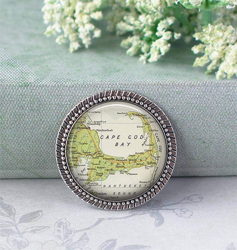 Collar con mapa de Cape Cod, llavero o broche, regalo de viaje, regalo de vacaciones de verano, llavero con mapa de la costa este imagen 5