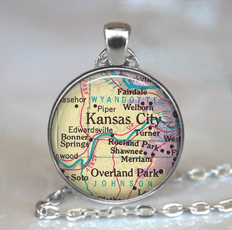 Kansas City necklace Kansas City pendant Overland Park map Etsy
