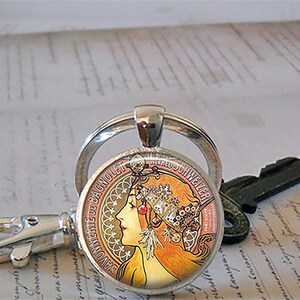 Alphonse Mucha Savonnerie necklace, brooch or key chain, Art Nouveau jewelry Alphonse Mucha art soap maker gift art poster key ring fob image 4