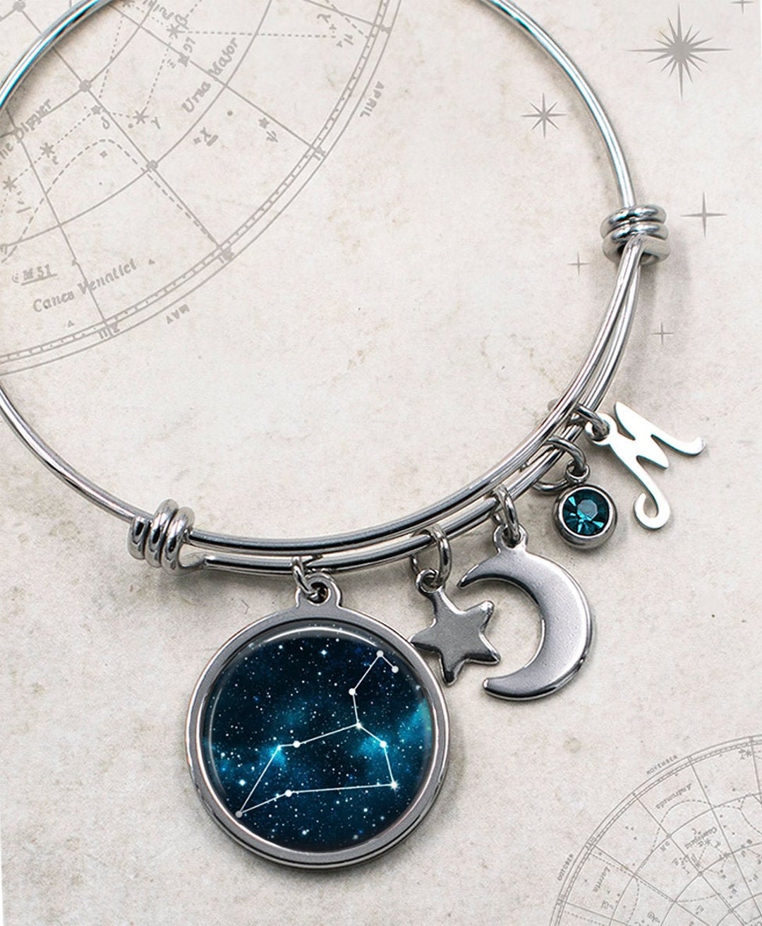 Constellation Leo Zodiac Charm Bracelet, Moon and Star Charm Bracelet ...