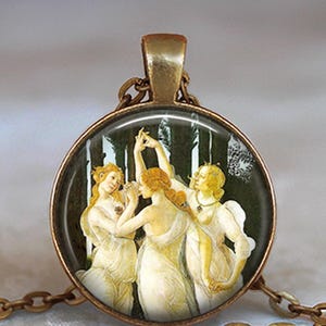 Botticelli&#39;s Three Graces art necklace or key chain, friendship jewelry Renaissance art teacher gift beauty grace fertility key ring fob