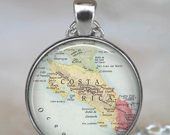 Costa Rica map necklace, Costa Rica map pendant, Costa Rica pendant, Costa Rica necklace map jewelry travel map key chain key fob