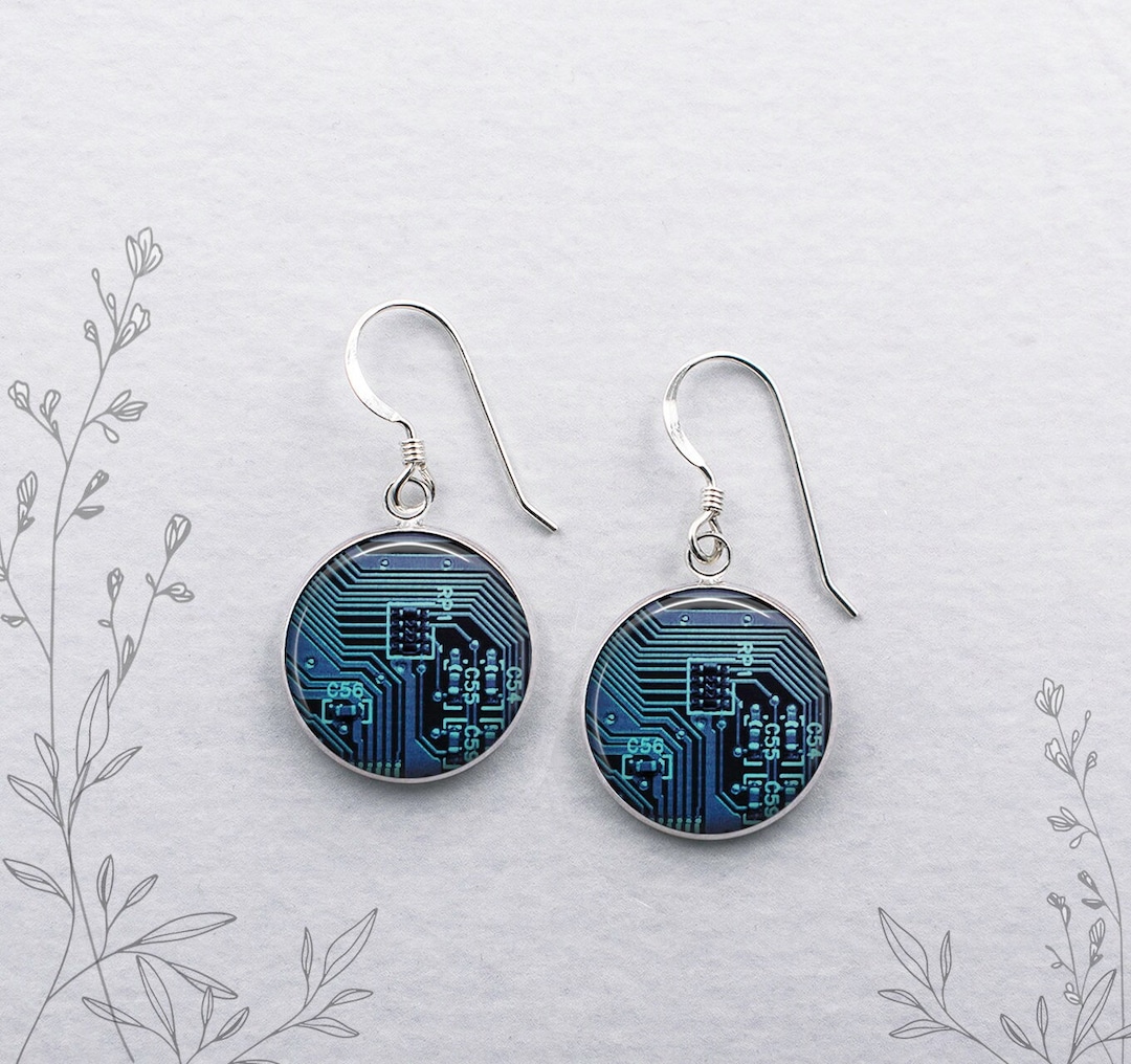 Circuit Board Earrings, Computer Circuit Board Photo Earrings Computer