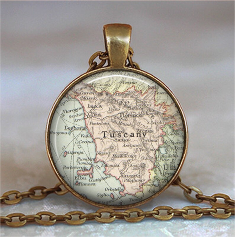 Tuscany map necklace, Tuscany pendant Tuscany necklace Florence, Italy map pendant, travel memento map jewelry key ring key chain key fob image 2