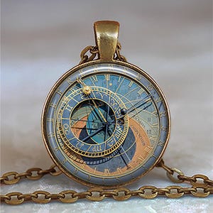Prague Astronomical Clock photo brooch pin, necklace or key chain, Orloj photo jewelry travel gift astrology gift keychain key ring fob