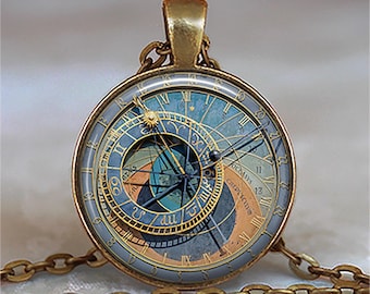 Prague Astronomical Clock photo brooch pin, necklace or key chain, Orloj photo jewelry travel gift astrology gift keychain key ring fob