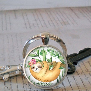 Sloth necklace, colorful, cute sloth jewelry relax and hang out jewelry sloth gift wildlife jewelry cute animal key chain key ring key fob image 4