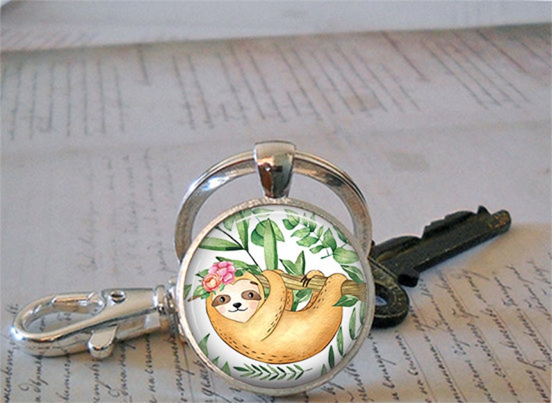 Sloth necklace, colorful, cute sloth jewelry relax and hang out jewelry sloth gift wildlife jewelry cute animal key chain key ring key fob image 4