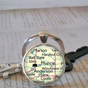 Ball State University necklace, BSU pendant Muncie Indiana map student gift graduation gift for graduate college key chain key ring key fob image 3