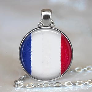 French flag key chain, necklace or brooch, Flag of France pendant French jewelry francophile gift flag jewelry travel gift key ring key fob image 1