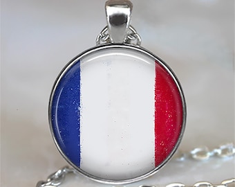 French flag key chain, necklace or brooch, Flag of France pendant French jewelry francophile gift flag jewelry travel gift key ring key fob