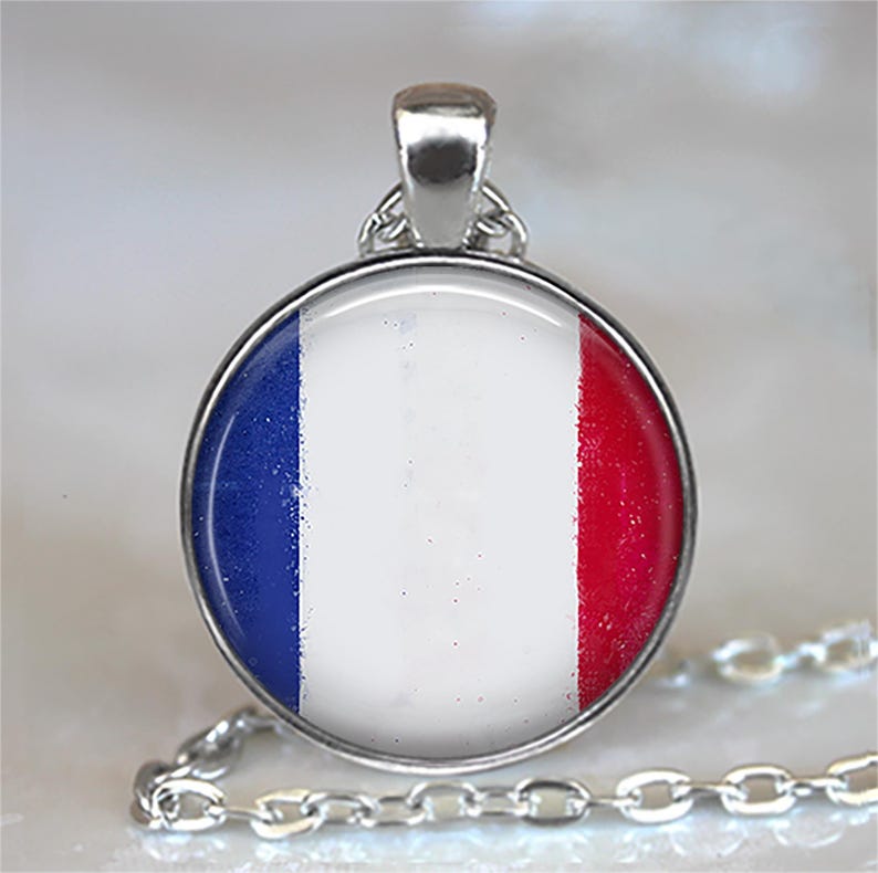French flag key chain, necklace or brooch, Flag of France pendant French jewelry francophile gift flag jewelry travel gift key ring key fob image 1